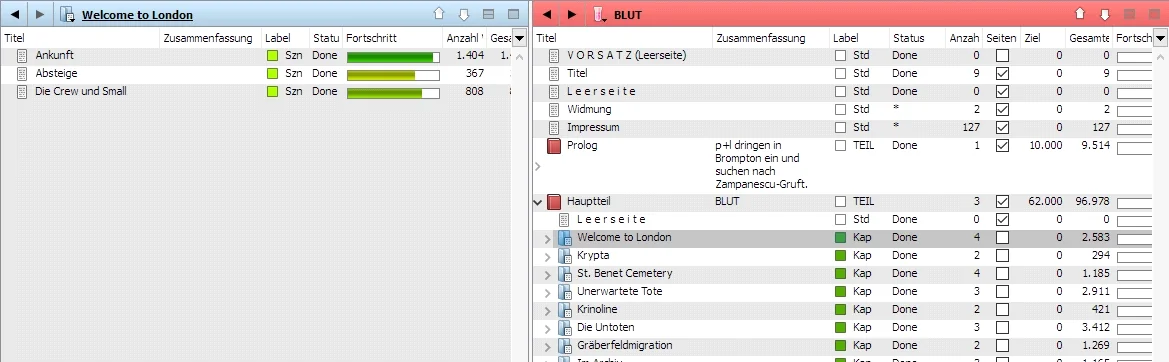 Bildausschnitte von Scrivener Inspector