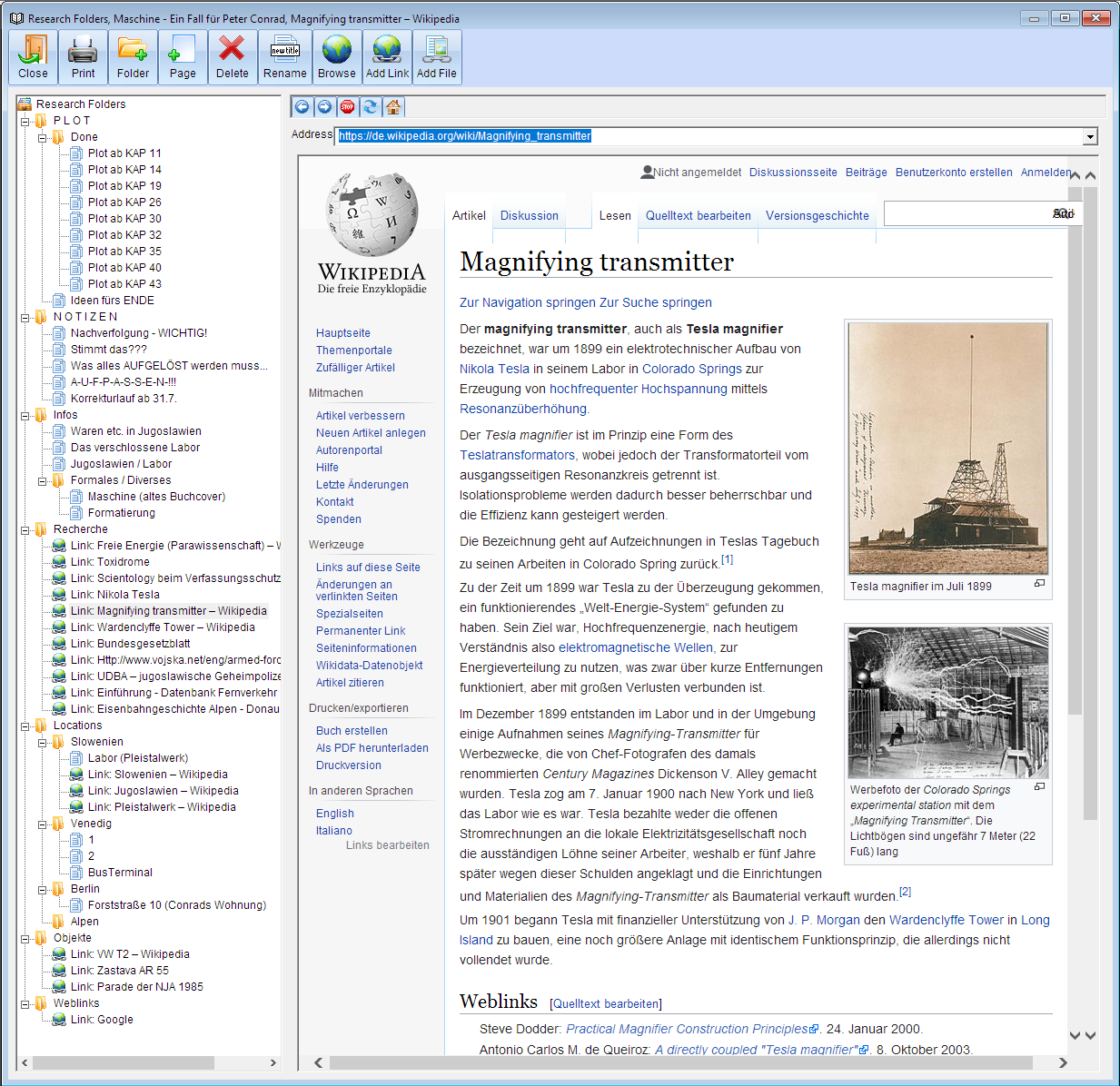 WriteWays Recherchefenster mit Browser und frei konfigurierbarem Rechercheverzeichnis