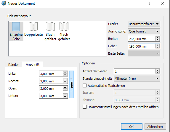 Beschnitt anlegen mit Scribus