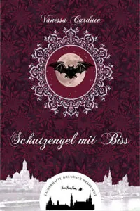 weinrotes Cover mit Fledermaus und Skyline