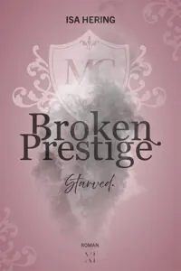 altrosa Cover von "Broken Prestige" mit grauem Wappen und Ornamenten 