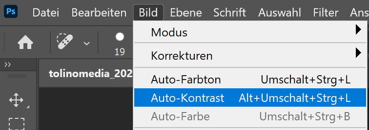 Bildschirmfoto Photoshop: Reiter Bild>Auto-Kontrast